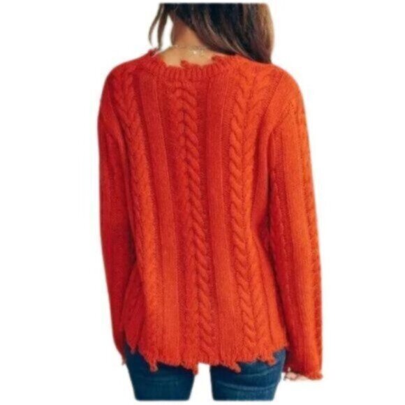 Honey Punch | Burnt Orange Distressed Cable Knit Sweater Size Small - Picture 2 of 9
